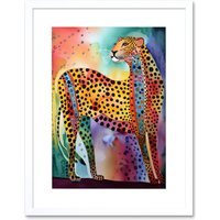 Artery8 Wall Art Print Colourful Cheetah Folk Art Watercolour Painting Artwork Framed 9X7 Inch in White | Size: W7" x H9"