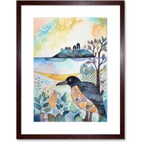 Artery8 Wall Art Print Coastal Island Wildlife Folk Art Watercolour Painting Artwork Framed 9X7 Inch in Brown | Size: W7" x H9"
