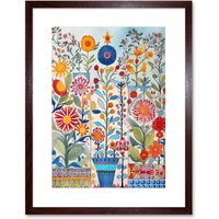 Artery8 Wall Art Print Garden Flowers Folk Art Watercolour Painting Artwork Framed 9X7 Inch in Brown | Size: W7" x H9"