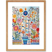 Artery8 Wall Art Print Garden Flowers Folk Art Watercolour Painting Artwork Framed 9X7 Inch in Beige | Size: W7" x H9"