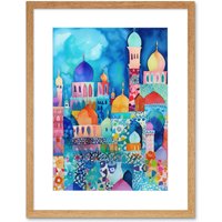 Artery8 Wall Art Print Morocco Cityscape Moonlight Folk Artwork Framed 9X7 Inch in Beige | Size: W7" x H9"