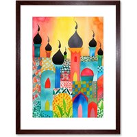 Artery8 Wall Art Print Abstract Islamic Cityscape Folk Artwork Framed 9X7 Inch in Brown | Size: W7" x H9"