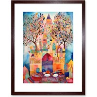 Artery8 Wall Art Print Eid Al-Fitr Feast Folk Art Watercolour Painting Artwork Framed 9X7 Inch in Brown | Size: W7" x H9"