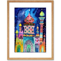 Artery8 Wall Art Print Mosque At Midnight Folk Artwork Framed 9X7 Inch in Beige | Size: W7" x H9"
