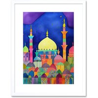 Artery8 Wall Art Print Mosque Cityscape Islam Folk Artwork Framed 9X7 Inch in White | Size: W7" x H9"