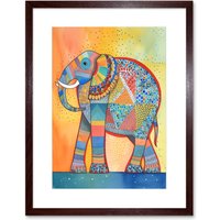 Artery8 Wall Art Print Elephant With Geometric Patterns Folk Art Watercolour Painting Artwork Framed 9X7 Inch in Brown | Size: W7" x H9"