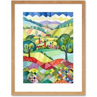 Artery8 Wall Art Print English Countryside Rural Landscape Folk Art Watercolour Painting Artwork Framed 9X7 Inch in Beige | Size: W7" x H9"