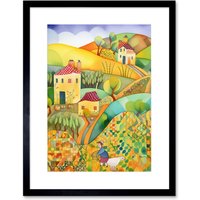 Artery8 Wall Art Print Countryside Farming Folk Art Watercolour Painting Artwork Framed 9X7 Inch in Black | Size: W7" x H9"