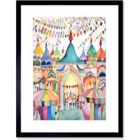Artery8 Wall Art Print Festival Folk Art Watercolour Painting Artwork Framed 9X7 Inch in Black | Size: W7" x H9"