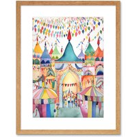 Artery8 Wall Art Print Festival Folk Art Watercolour Painting Artwork Framed 9X7 Inch in Beige | Size: W7" x H9"