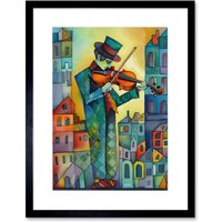 Artery8 Wall Art Print Fiddler On The Roof Folk Art Watercolour Painting Artwork Framed 9X7 Inch in Black | Size: W7" x H9"