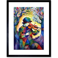 Artery8 Wall Art Print Fiddle Player In Forest Folk Art Watercolour Painting Artwork Framed 9X7 Inch in Black | Size: W7" x H9"