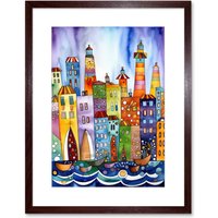 Artery8 Wall Art Print Canal Area Folk Art Watercolour Painting Artwork Framed 9X7 Inch in Brown | Size: W7" x H9"
