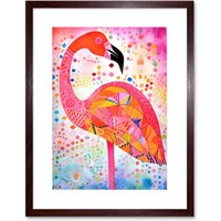 Artery8 Wall Art Print Flamingo Folk Art Watercolour Painting Artwork Framed 9X7 Inch in Brown | Size: W7" x H9"