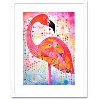Artery8 Wall Art Print Flamingo Folk Art Watercolour Painting Artwork Framed 9X7 Inch in White | Size: W7" x H9"