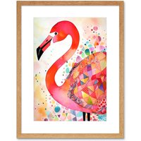 Artery8 Wall Art Print Flamingo Bird With Patterns Folk Art Watercolour Painting Artwork Framed 9X7 Inch in Beige | Size: W7" x H9"