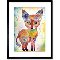 Artery8 Wall Art Print Fox Folk Art Watercolour Painting Artwork Framed 9X7 Inch in Black | Size: W7" x H9"