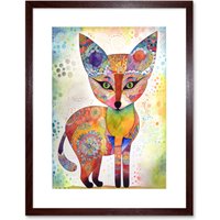 Artery8 Wall Art Print Fox Folk Art Watercolour Painting Artwork Framed 9X7 Inch in Brown | Size: W7" x H9"