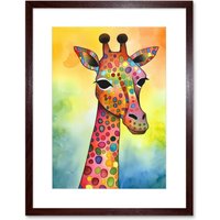 Artery8 Wall Art Print Giraffe With Multicolour Pattern Folk Art Watercolour Painting Artwork Framed 9X7 Inch in Brown | Size: W7" x H9"