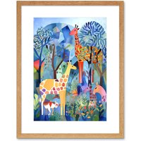 Artery8 Wall Art Print Grazing Animals Folk Art Watercolour Painting Artwork Framed 9X7 Inch in Beige | Size: W7" x H9"