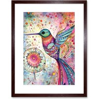 Artery8 Wall Art Print Hummingbird With Mandala Patterns Colourful Folk Art Watercolour Painting Artwork Framed 9X7 Inch in Brown | Size: W7" x H9"
