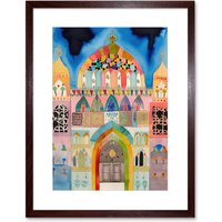 Artery8 Wall Art Print Jewish Synagogue Decorated Facade Folk Art Watercolour Painting Artwork Framed 9X7 Inch in Brown | Size: W7" x H9"