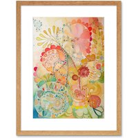 Artery8 Wall Art Print Lace Pattern Flower Blooms Folk Art Watercolour Painting Artwork Framed 9X7 Inch in Beige | Size: W7" x H9"