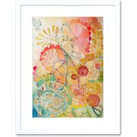 Artery8 Wall Art Print Lace Pattern Flower Blooms Folk Art Watercolour Painting Artwork Framed 9X7 Inch in White | Size: W7" x H9"