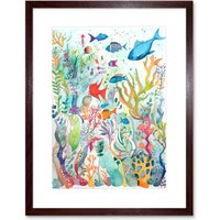 Artery8 Wall Art Print Aquatic Scene Marine Life Folk Art Watercolour Painting Artwork Framed 9X7 Inch in Brown | Size: W7" x H9"