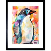 Artery8 Wall Art Print Polygon Colour Penguin Folk Artwork Framed 9X7 Inch in Black | Size: W7" x H9"