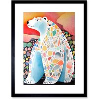 Artery8 Wall Art Print Polar Bear With Mosaic Pattern Folk Artwork Framed 9X7 Inch in Black | Size: W7" x H9"