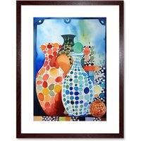 Artery8 Wall Art Print Polka Dot Glazed Porcelain Ceramic Vases Folk Artwork Framed 9X7 Inch in Brown | Size: W7" x H9"