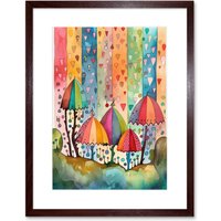 Artery8 Wall Art Print Candy Land Rain Rainbow Folk Artwork Framed 9X7 Inch in Brown | Size: W7" x H9"