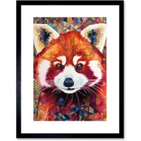 Artery8 Wall Art Print Red Panda Portrait Multicoloured Folk Artwork Framed 9X7 Inch in Black | Size: W7" x H9"
