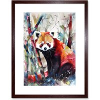 Artery8 Wall Art Print Red Panda In Bamboo Forest Folk Artwork Framed 9X7 Inch in Brown | Size: W7" x H9"