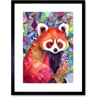 Artery8 Wall Art Print Red Panda Polygon Pattern Folk Artwork Framed 9X7 Inch in Black | Size: W7" x H9"