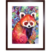 Artery8 Wall Art Print Red Panda Polygon Pattern Folk Artwork Framed 9X7 Inch in Brown | Size: W7" x H9"