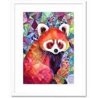 Artery8 Wall Art Print Red Panda Polygon Pattern Folk Artwork Framed 9X7 Inch in White | Size: W7" x H9"