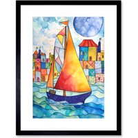 Artery8 Wall Art Print Sailboat By Harbour Folk Artwork Framed 9X7 Inch in Black | Size: W7" x H9"