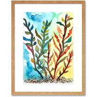 Artery8 Wall Art Print Seaweed Sea Floor Folk Artwork Framed 9X7 Inch in Beige | Size: W7" x H9"