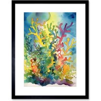 Artery8 Wall Art Print Staghorn Coral Reef Folk Artwork Framed 9X7 Inch in Black | Size: W7" x H9"