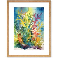 Artery8 Wall Art Print Staghorn Coral Reef Folk Artwork Framed 9X7 Inch in Beige | Size: W7" x H9"