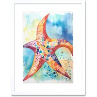 Artery8 Wall Art Print Abstract Mosaic Starfish Folk Artwork Framed 9X7 Inch in White | Size: W7" x H9"