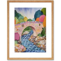Artery8 Wall Art Print Modern Folk Art Countryside Bridge Artwork Framed 9X7 Inch in Beige | Size: W7" x H9"