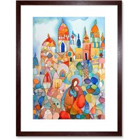 Artery8 Wall Art Print Abstract Moroccan Cityscape Folk Artwork Framed 9X7 Inch in Brown | Size: W7" x H9"