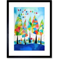 Artery8 Wall Art Print Abstract Autumn Trees Folk Artwork Framed 9X7 Inch in Black | Size: W7" x H9"