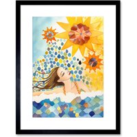 Artery8 Wall Art Print Abstract Sea Swimming Folk Art Bathroom Artwork Framed 9X7 Inch in Black | Size: W7" x H9"