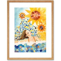Artery8 Wall Art Print Abstract Sea Swimming Folk Art Bathroom Artwork Framed 9X7 Inch in Beige | Size: W7" x H9"