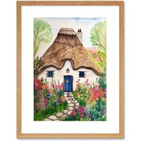 Artery8 Wall Art Print The Cottage In The Forrest Flowers Folk Artwork Framed 9X7 Inch in Beige | Size: W7" x H9"