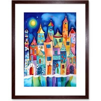 Artery8 Wall Art Print Midnight Abstract Town Folk Artwork Framed 9X7 Inch in Brown | Size: W7" x H9"